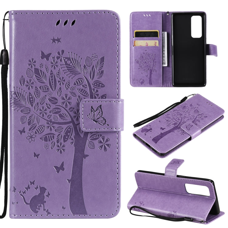 Tree & Cat Pattern Pressed Printing Horizontal Flip PU Leather Case with Holder & Card Slots & Wallet & Lanyard, For LG Stylo 7 5G / 4G, For OPPO F19 / A74 4G, For OPPO A93 5G / A74 5G, For OPPO A94 4G / F19 Pro / Reno 5F�������������������������������...
