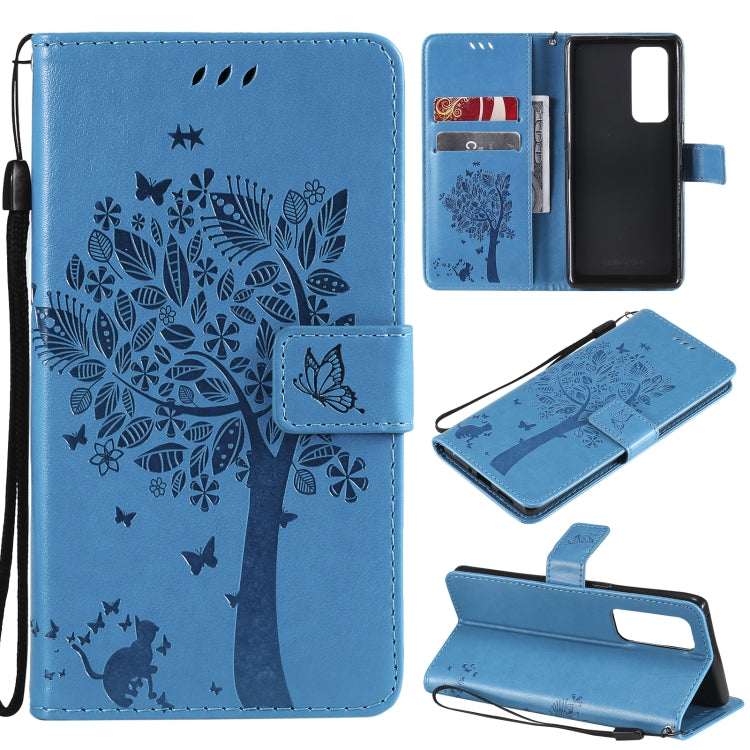 Tree & Cat Pattern Pressed Printing Horizontal Flip PU Leather Case with Holder & Card Slots & Wallet & Lanyard, For LG Stylo 7 5G / 4G, For OPPO F19 / A74 4G, For OPPO A93 5G / A74 5G, For OPPO A94 4G / F19 Pro / Reno 5F�������������������������������...