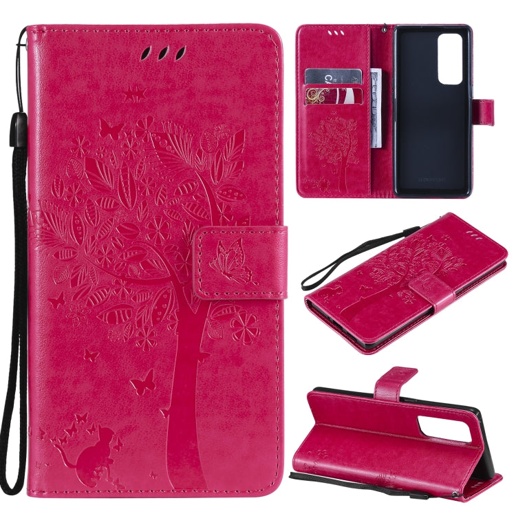 Tree & Cat Pattern Pressed Printing Horizontal Flip PU Leather Case with Holder & Card Slots & Wallet & Lanyard, For LG Stylo 7 5G / 4G, For OPPO F19 / A74 4G, For OPPO A93 5G / A74 5G, For OPPO A94 4G / F19 Pro / Reno 5F�������������������������������...