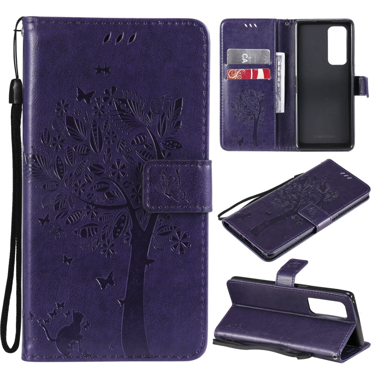 Tree & Cat Pattern Pressed Printing Horizontal Flip PU Leather Case with Holder & Card Slots & Wallet & Lanyard, For LG Stylo 7 5G / 4G, For OPPO F19 / A74 4G, For OPPO A93 5G / A74 5G, For OPPO A94 4G / F19 Pro / Reno 5F�������������������������������...