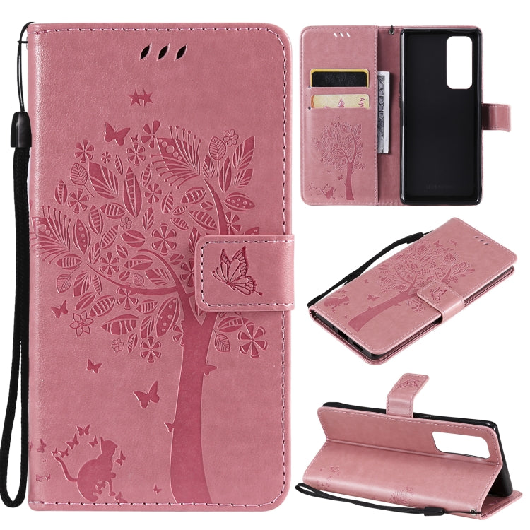 Tree & Cat Pattern Pressed Printing Horizontal Flip PU Leather Case with Holder & Card Slots & Wallet & Lanyard, For LG Stylo 7 5G / 4G, For OPPO F19 / A74 4G, For OPPO A93 5G / A74 5G, For OPPO A94 4G / F19 Pro / Reno 5F�������������������������������...