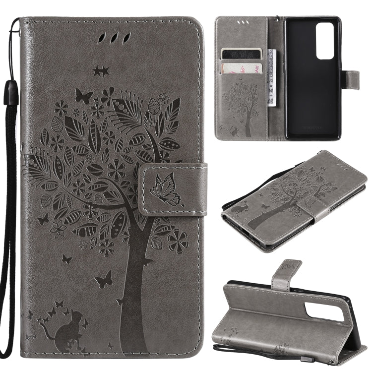 Tree & Cat Pattern Pressed Printing Horizontal Flip PU Leather Case with Holder & Card Slots & Wallet & Lanyard, For LG Stylo 7 5G / 4G, For OPPO F19 / A74 4G, For OPPO A93 5G / A74 5G, For OPPO A94 4G / F19 Pro / Reno 5F�������������������������������...