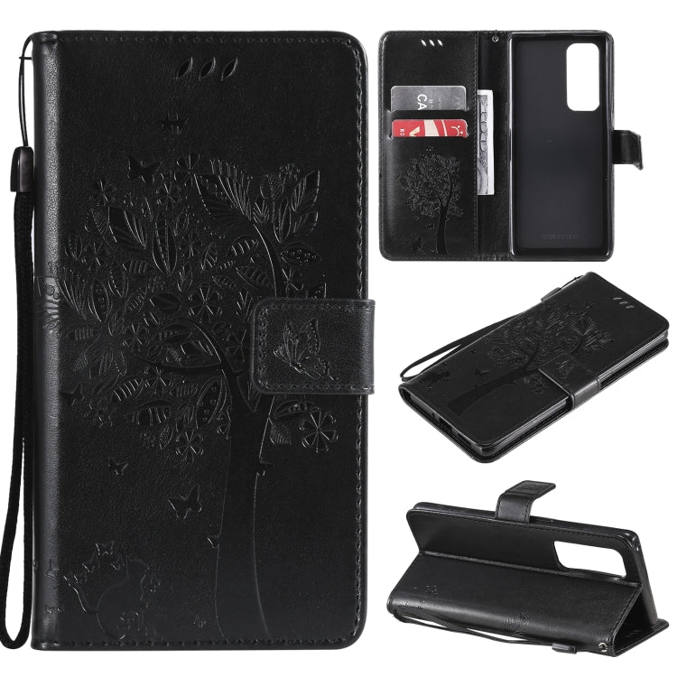 Tree & Cat Pattern Pressed Printing Horizontal Flip PU Leather Case with Holder & Card Slots & Wallet & Lanyard, For LG Stylo 7 5G / 4G, For OPPO F19 / A74 4G, For OPPO A93 5G / A74 5G, For OPPO A94 4G / F19 Pro / Reno 5F�������������������������������...