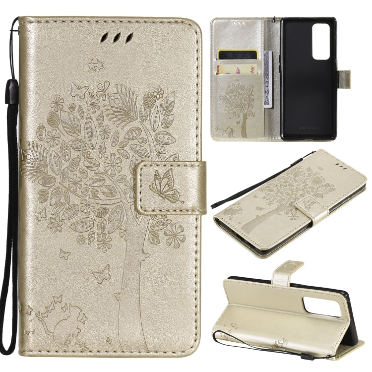 Tree & Cat Pattern Pressed Printing Horizontal Flip PU Leather Case with Holder & Card Slots & Wallet & Lanyard, For LG Stylo 7 5G / 4G, For OPPO F19 / A74 4G, For OPPO A93 5G / A74 5G, For OPPO A94 4G / F19 Pro / Reno 5F�������������������������������...