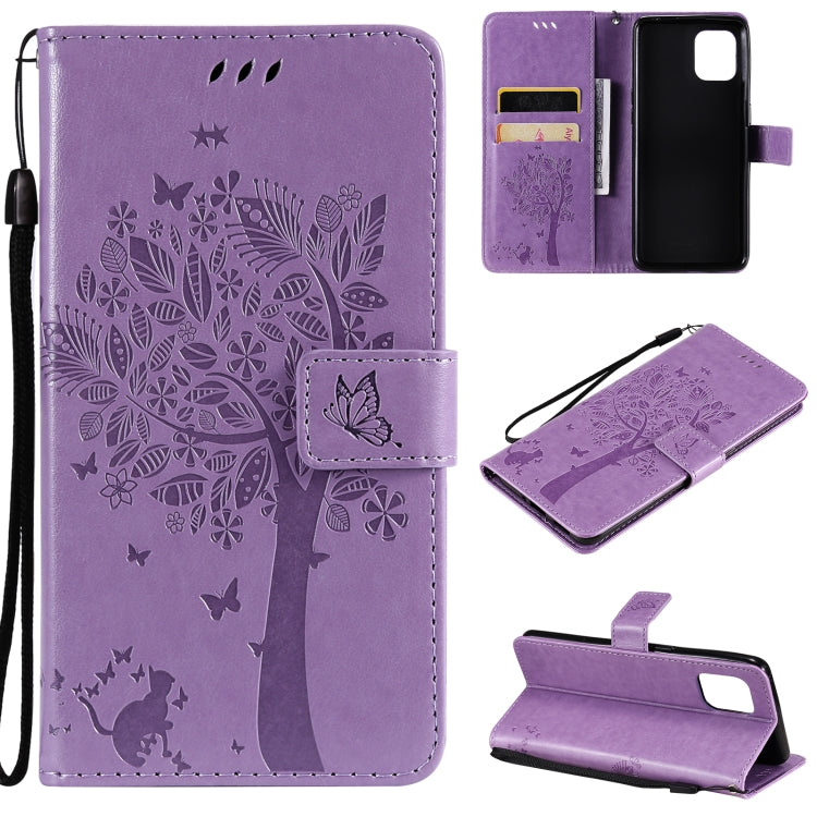 Tree & Cat Pattern Pressed Printing Horizontal Flip PU Leather Case with Holder & Card Slots & Wallet & Lanyard