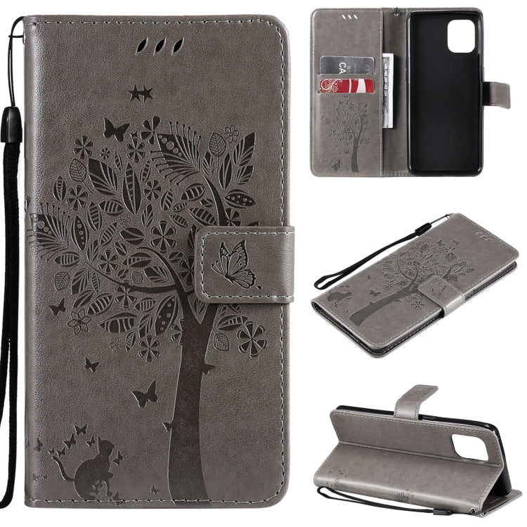 Tree & Cat Pattern Pressed Printing Horizontal Flip PU Leather Case with Holder & Card Slots & Wallet & Lanyard