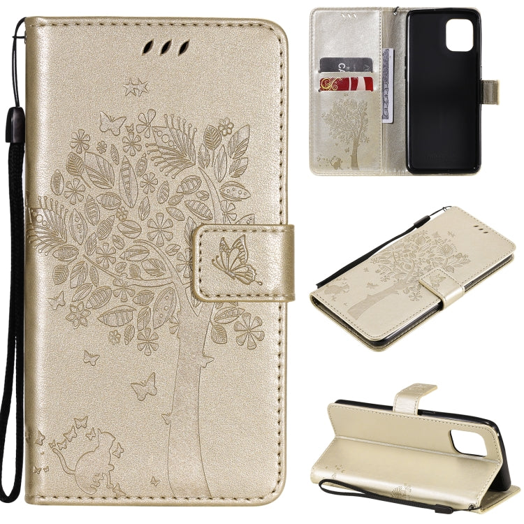 Tree & Cat Pattern Pressed Printing Horizontal Flip PU Leather Case with Holder & Card Slots & Wallet & Lanyard, For LG Stylo 7 5G / 4G, For OPPO F19 / A74 4G, For OPPO A93 5G / A74 5G, For OPPO A94 4G / F19 Pro / Reno 5F�������������������������������...