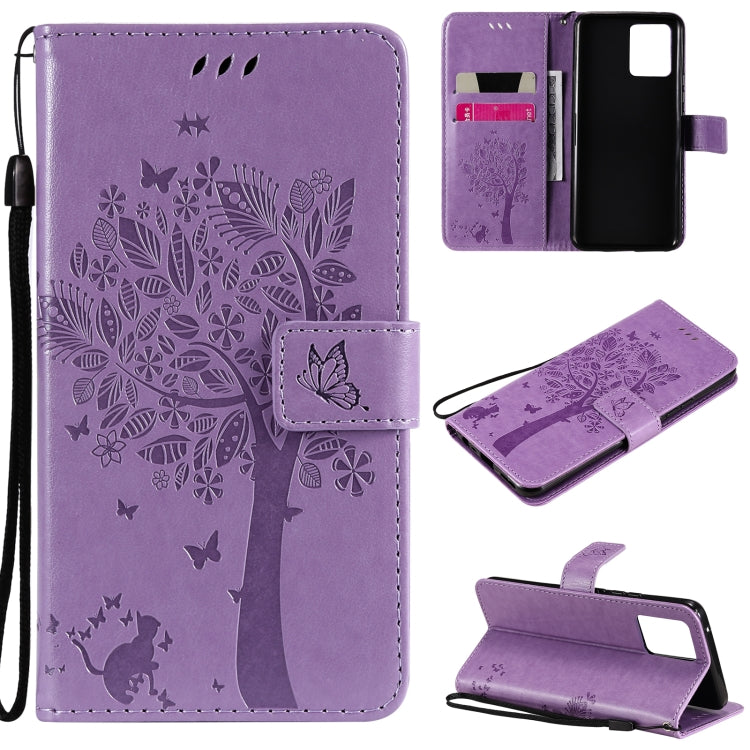 Tree & Cat Pattern Pressed Printing Horizontal Flip PU Leather Case with Holder & Card Slots & Wallet & Lanyard, For LG Stylo 7 5G / 4G, For OPPO F19 / A74 4G, For OPPO A93 5G / A74 5G, For OPPO A94 4G / F19 Pro / Reno 5F�������������������������������...