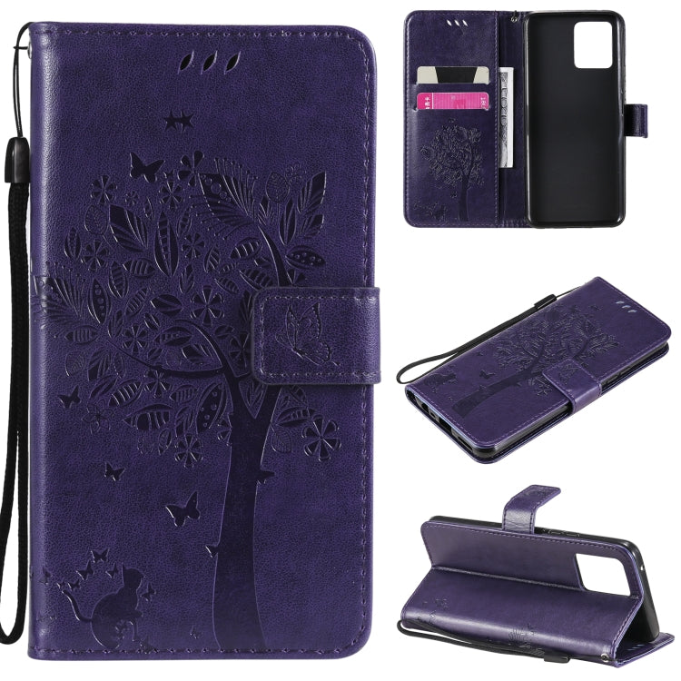 Tree & Cat Pattern Pressed Printing Horizontal Flip PU Leather Case with Holder & Card Slots & Wallet & Lanyard, For LG Stylo 7 5G / 4G, For OPPO F19 / A74 4G, For OPPO A93 5G / A74 5G, For OPPO A94 4G / F19 Pro / Reno 5F�������������������������������...