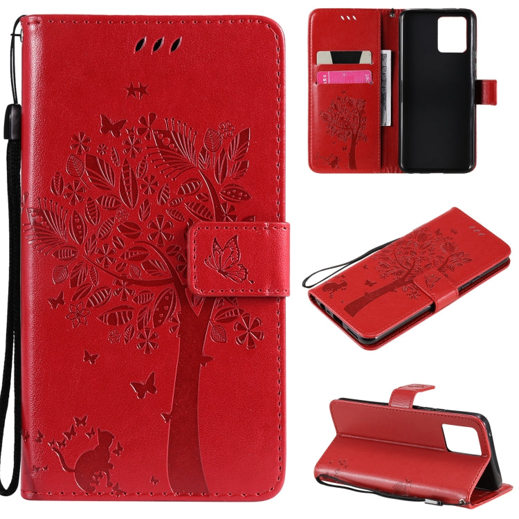 Tree & Cat Pattern Pressed Printing Horizontal Flip PU Leather Case with Holder & Card Slots & Wallet & Lanyard, For LG Stylo 7 5G / 4G, For OPPO F19 / A74 4G, For OPPO A93 5G / A74 5G, For OPPO A94 4G / F19 Pro / Reno 5F�������������������������������...