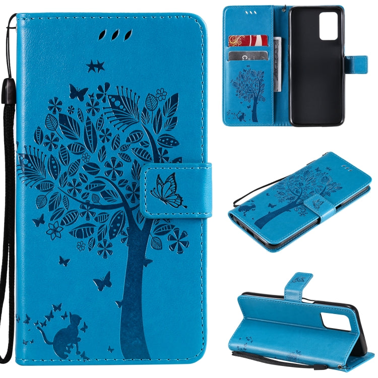 Tree & Cat Pattern Pressed Printing Horizontal Flip PU Leather Case with Holder & Card Slots & Wallet & Lanyard, For LG Stylo 7 5G / 4G, For OPPO F19 / A74 4G, For OPPO A93 5G / A74 5G, For OPPO A94 4G / F19 Pro / Reno 5F�������������������������������...