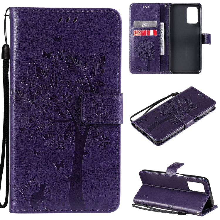 Tree & Cat Pattern Pressed Printing Horizontal Flip PU Leather Case with Holder & Card Slots & Wallet & Lanyard, For LG Stylo 7 5G / 4G, For OPPO F19 / A74 4G, For OPPO A93 5G / A74 5G, For OPPO A94 4G / F19 Pro / Reno 5F�������������������������������...