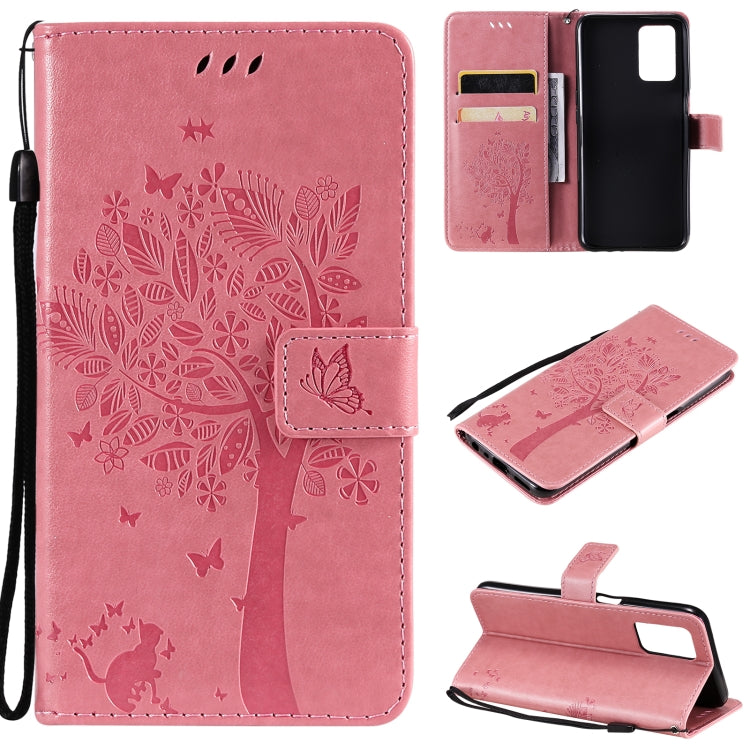 Tree & Cat Pattern Pressed Printing Horizontal Flip PU Leather Case with Holder & Card Slots & Wallet & Lanyard, For LG Stylo 7 5G / 4G, For OPPO F19 / A74 4G, For OPPO A93 5G / A74 5G, For OPPO A94 4G / F19 Pro / Reno 5F�������������������������������...