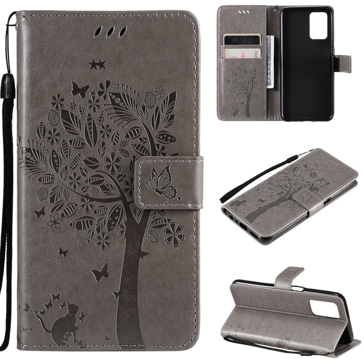 Tree & Cat Pattern Pressed Printing Horizontal Flip PU Leather Case with Holder & Card Slots & Wallet & Lanyard, For LG Stylo 7 5G / 4G, For OPPO F19 / A74 4G, For OPPO A93 5G / A74 5G, For OPPO A94 4G / F19 Pro / Reno 5F�������������������������������...