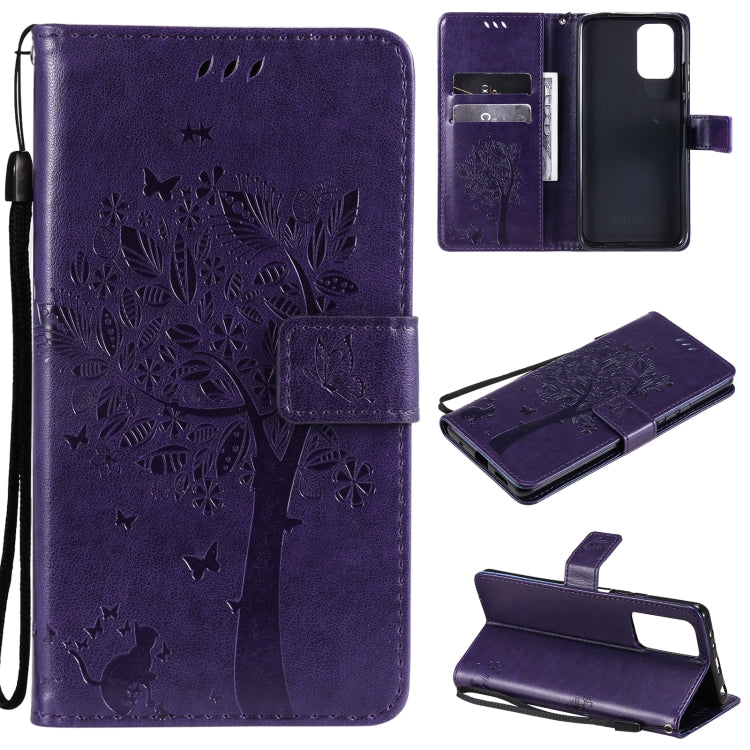 Tree & Cat Pattern Pressed Printing Horizontal Flip PU Leather Case with Holder & Card Slots & Wallet & Lanyard, For Xiaomi Redmi Note 10 4G, For Xiaomi Redmi Note 10 Pro, For Samsung Galaxy A32 4G, For Samsung Galaxy S21 FE, For Xiaomi Mi 11 Lite 5G��...
