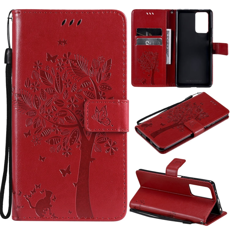 Tree & Cat Pattern Pressed Printing Horizontal Flip PU Leather Case with Holder & Card Slots & Wallet & Lanyard, For Xiaomi Redmi Note 10 4G, For Xiaomi Redmi Note 10 Pro, For Samsung Galaxy A32 4G, For Samsung Galaxy S21 FE, For Xiaomi Mi 11 Lite 5G��...