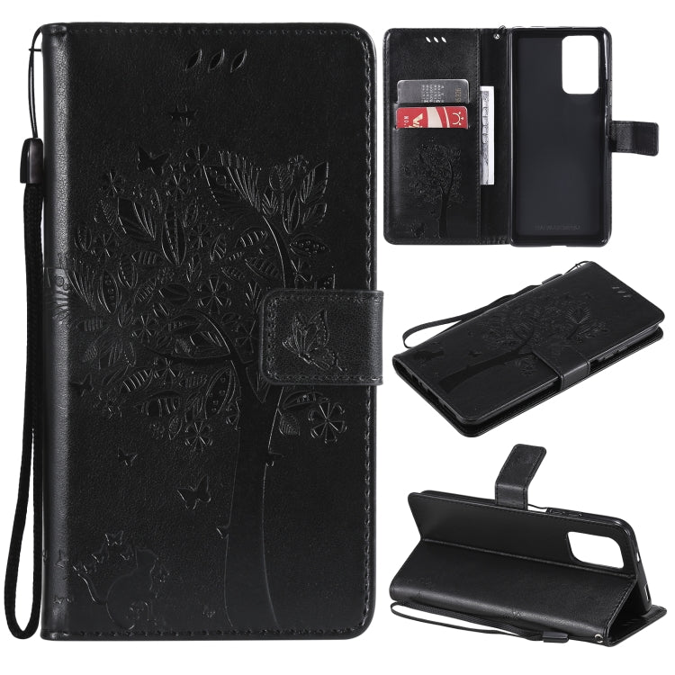 Tree & Cat Pattern Pressed Printing Horizontal Flip PU Leather Case with Holder & Card Slots & Wallet & Lanyard, For Xiaomi Redmi Note 10 4G, For Xiaomi Redmi Note 10 Pro, For Samsung Galaxy A32 4G, For Samsung Galaxy S21 FE, For Xiaomi Mi 11 Lite 5G��...