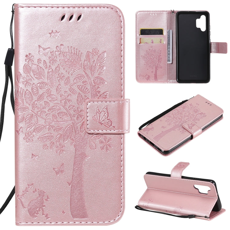 Tree & Cat Pattern Pressed Printing Horizontal Flip PU Leather Case with Holder & Card Slots & Wallet & Lanyard, For Xiaomi Redmi Note 10 4G, For Xiaomi Redmi Note 10 Pro, For Samsung Galaxy A32 4G, For Samsung Galaxy S21 FE, For Xiaomi Mi 11 Lite 5G��...
