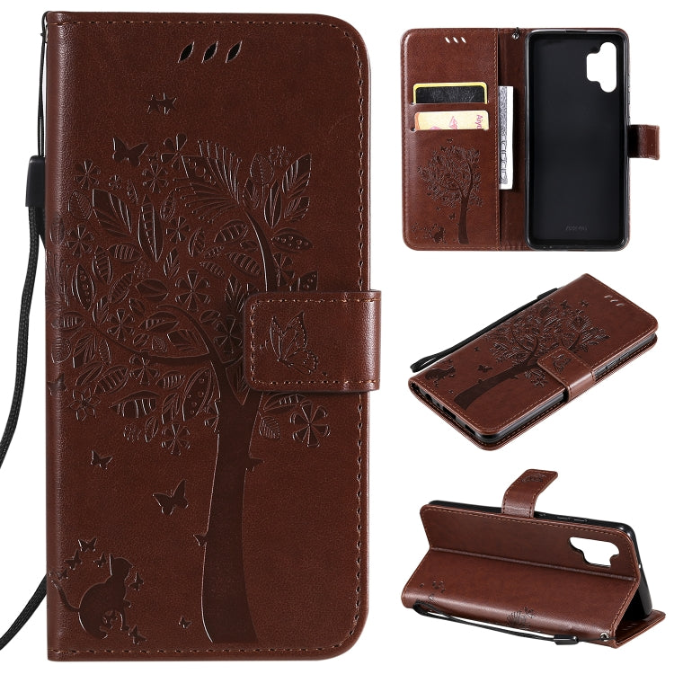 Tree & Cat Pattern Pressed Printing Horizontal Flip PU Leather Case with Holder & Card Slots & Wallet & Lanyard, For Xiaomi Redmi Note 10 4G, For Xiaomi Redmi Note 10 Pro, For Samsung Galaxy A32 4G, For Samsung Galaxy S21 FE, For Xiaomi Mi 11 Lite 5G��...