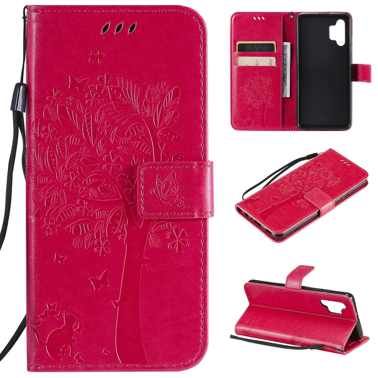 Tree & Cat Pattern Pressed Printing Horizontal Flip PU Leather Case with Holder & Card Slots & Wallet & Lanyard, For Xiaomi Redmi Note 10 4G, For Xiaomi Redmi Note 10 Pro, For Samsung Galaxy A32 4G, For Samsung Galaxy S21 FE, For Xiaomi Mi 11 Lite 5G��...