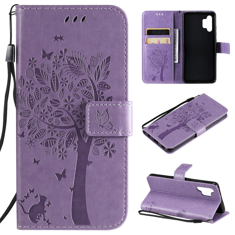 Tree & Cat Pattern Pressed Printing Horizontal Flip PU Leather Case with Holder & Card Slots & Wallet & Lanyard, For Xiaomi Redmi Note 10 4G, For Xiaomi Redmi Note 10 Pro, For Samsung Galaxy A32 4G, For Samsung Galaxy S21 FE, For Xiaomi Mi 11 Lite 5G��...