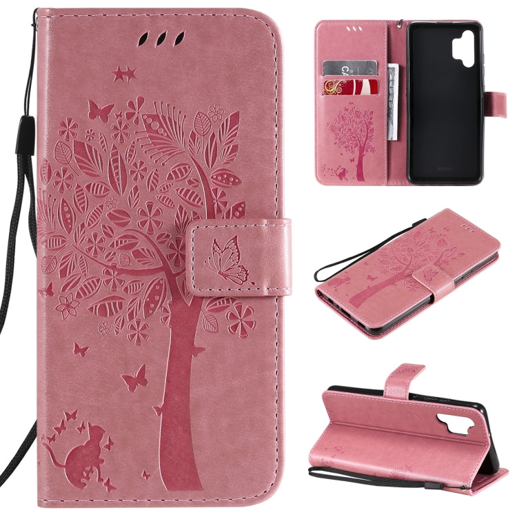 Tree & Cat Pattern Pressed Printing Horizontal Flip PU Leather Case with Holder & Card Slots & Wallet & Lanyard, For Xiaomi Redmi Note 10 4G, For Xiaomi Redmi Note 10 Pro, For Samsung Galaxy A32 4G, For Samsung Galaxy S21 FE, For Xiaomi Mi 11 Lite 5G��...