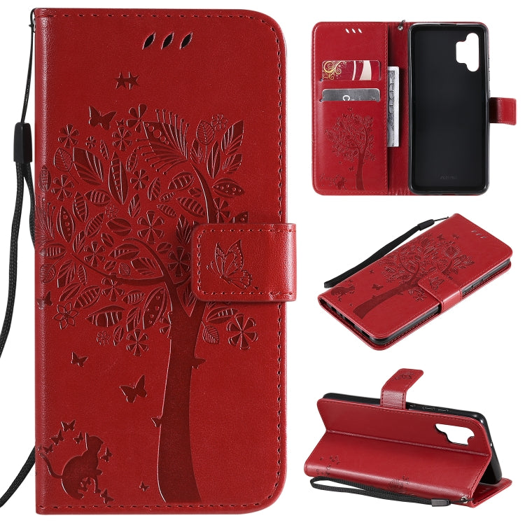 Tree & Cat Pattern Pressed Printing Horizontal Flip PU Leather Case with Holder & Card Slots & Wallet & Lanyard, For Xiaomi Redmi Note 10 4G, For Xiaomi Redmi Note 10 Pro, For Samsung Galaxy A32 4G, For Samsung Galaxy S21 FE, For Xiaomi Mi 11 Lite 5G��...