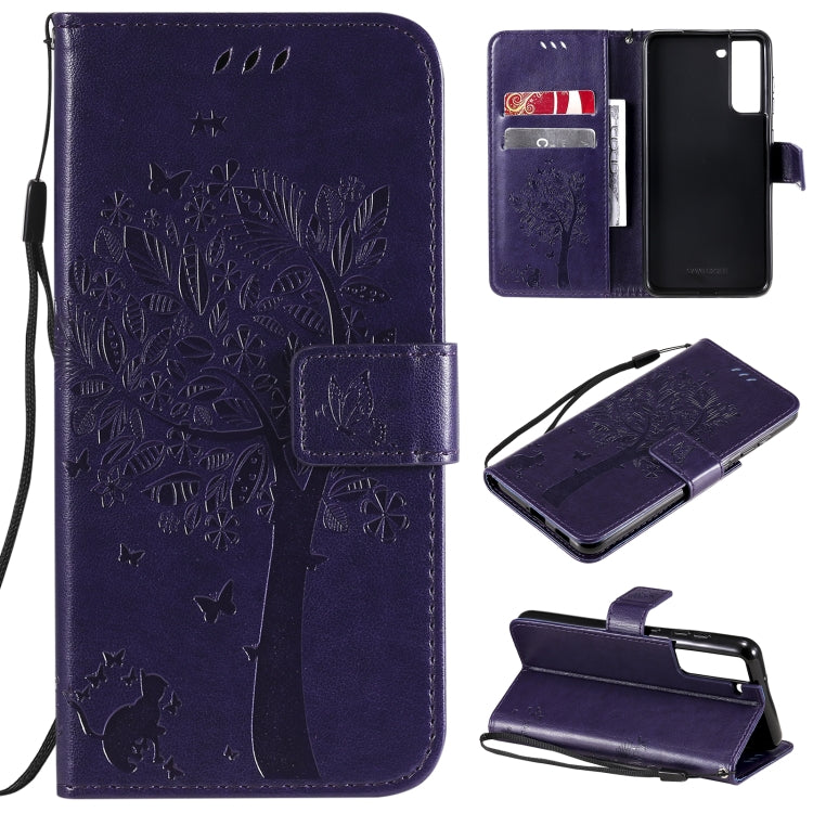 Tree & Cat Pattern Pressed Printing Horizontal Flip PU Leather Case with Holder & Card Slots & Wallet & Lanyard, For Xiaomi Redmi Note 10 4G, For Xiaomi Redmi Note 10 Pro, For Samsung Galaxy A32 4G, For Samsung Galaxy S21 FE, For Xiaomi Mi 11 Lite 5G��...