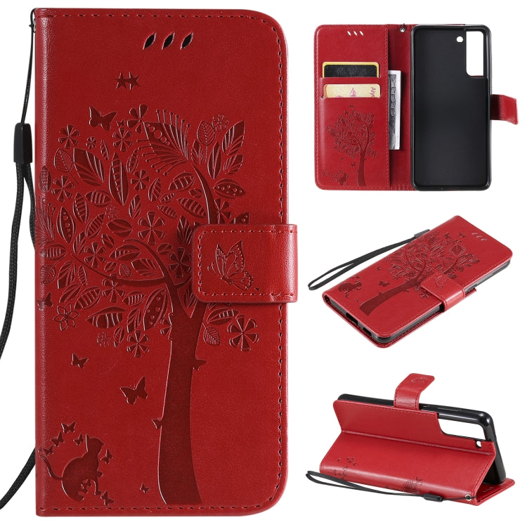 Tree & Cat Pattern Pressed Printing Horizontal Flip PU Leather Case with Holder & Card Slots & Wallet & Lanyard, For Xiaomi Redmi Note 10 4G, For Xiaomi Redmi Note 10 Pro, For Samsung Galaxy A32 4G, For Samsung Galaxy S21 FE, For Xiaomi Mi 11 Lite 5G��...