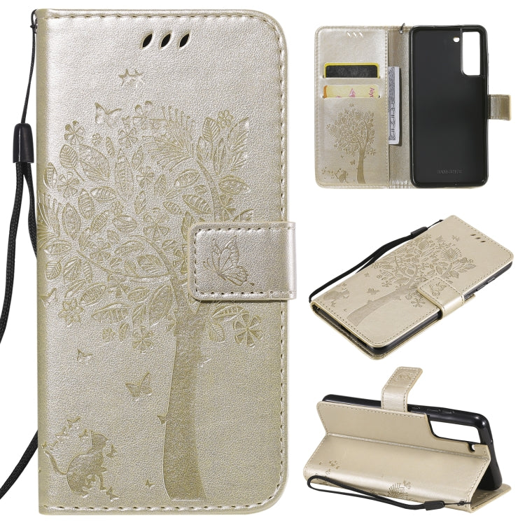 Tree & Cat Pattern Pressed Printing Horizontal Flip PU Leather Case with Holder & Card Slots & Wallet & Lanyard, For Xiaomi Redmi Note 10 4G, For Xiaomi Redmi Note 10 Pro, For Samsung Galaxy A32 4G, For Samsung Galaxy S21 FE, For Xiaomi Mi 11 Lite 5G��...