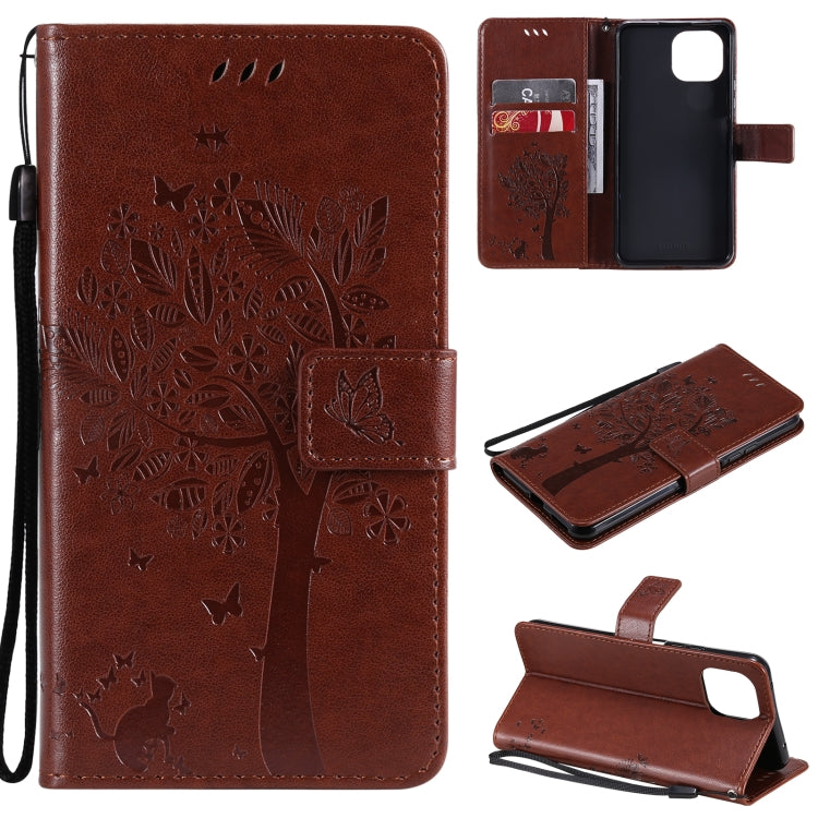 Tree & Cat Pattern Pressed Printing Horizontal Flip PU Leather Case with Holder & Card Slots & Wallet & Lanyard, For Xiaomi Redmi Note 10 4G, For Xiaomi Redmi Note 10 Pro, For Samsung Galaxy A32 4G, For Samsung Galaxy S21 FE, For Xiaomi Mi 11 Lite 5G��...