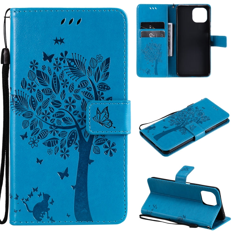 Tree & Cat Pattern Pressed Printing Horizontal Flip PU Leather Case with Holder & Card Slots & Wallet & Lanyard, For Xiaomi Redmi Note 10 4G, For Xiaomi Redmi Note 10 Pro, For Samsung Galaxy A32 4G, For Samsung Galaxy S21 FE, For Xiaomi Mi 11 Lite 5G��...