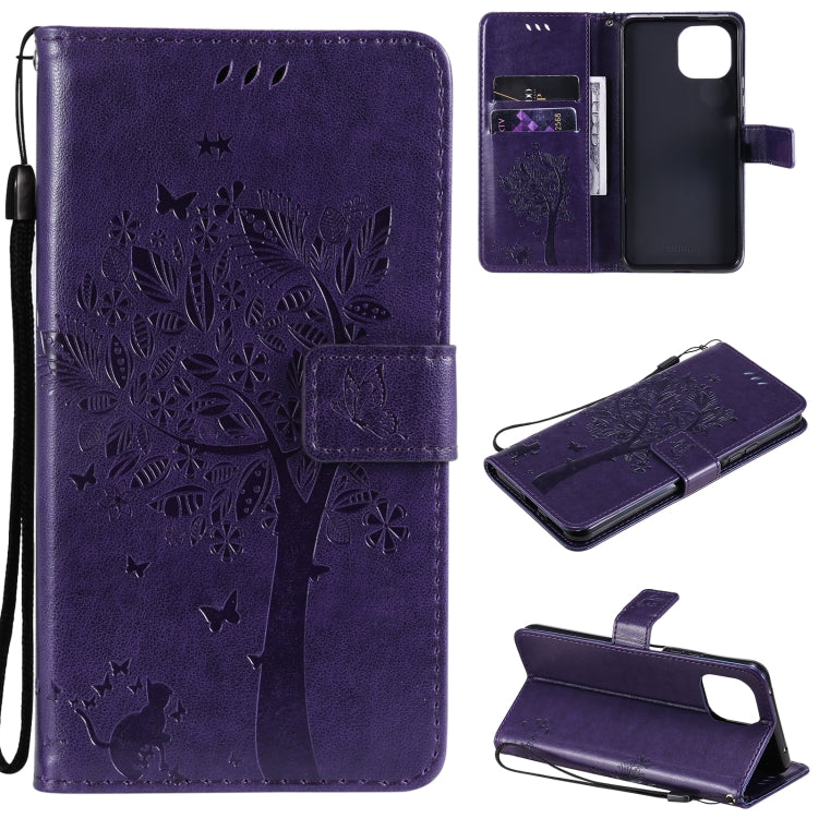 Tree & Cat Pattern Pressed Printing Horizontal Flip PU Leather Case with Holder & Card Slots & Wallet & Lanyard, For Xiaomi Redmi Note 10 4G, For Xiaomi Redmi Note 10 Pro, For Samsung Galaxy A32 4G, For Samsung Galaxy S21 FE, For Xiaomi Mi 11 Lite 5G��...