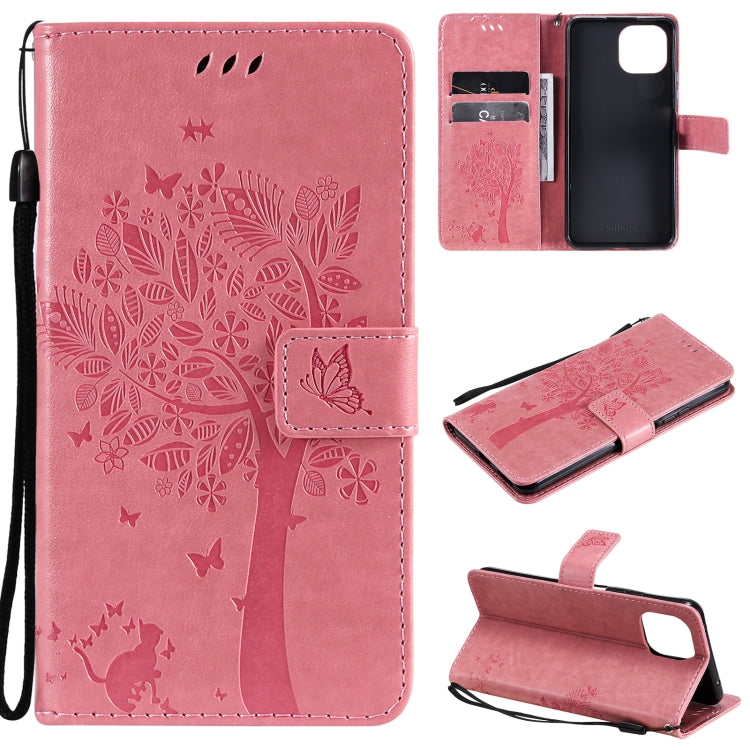 Tree & Cat Pattern Pressed Printing Horizontal Flip PU Leather Case with Holder & Card Slots & Wallet & Lanyard, For Xiaomi Redmi Note 10 4G, For Xiaomi Redmi Note 10 Pro, For Samsung Galaxy A32 4G, For Samsung Galaxy S21 FE, For Xiaomi Mi 11 Lite 5G��...