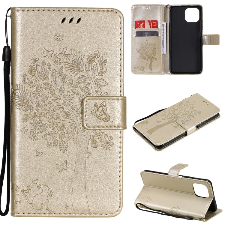Tree & Cat Pattern Pressed Printing Horizontal Flip PU Leather Case with Holder & Card Slots & Wallet & Lanyard, For Xiaomi Redmi Note 10 4G, For Xiaomi Redmi Note 10 Pro, For Samsung Galaxy A32 4G, For Samsung Galaxy S21 FE, For Xiaomi Mi 11 Lite 5G��...