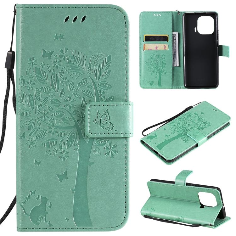 Tree & Cat Pattern Pressed Printing Horizontal Flip PU Leather Case with Holder & Card Slots & Wallet & Lanyard, For Xiaomi Redmi Note 10 4G, For Xiaomi Redmi Note 10 Pro, For Samsung Galaxy A32 4G, For Samsung Galaxy S21 FE, For Xiaomi Mi 11 Lite 5G��...