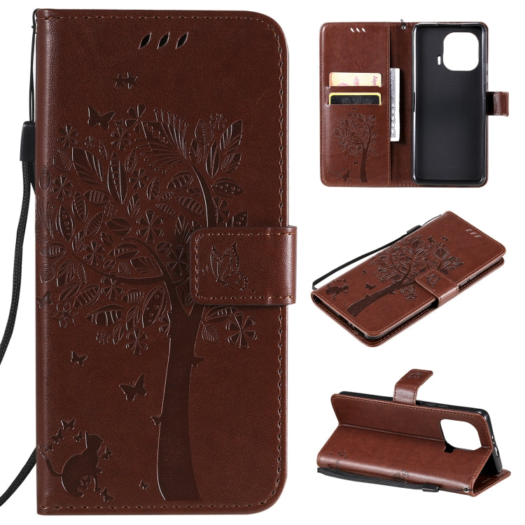 Tree & Cat Pattern Pressed Printing Horizontal Flip PU Leather Case with Holder & Card Slots & Wallet & Lanyard, For Xiaomi Redmi Note 10 4G, For Xiaomi Redmi Note 10 Pro, For Samsung Galaxy A32 4G, For Samsung Galaxy S21 FE, For Xiaomi Mi 11 Lite 5G��...