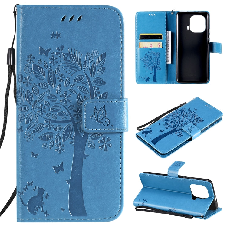 Tree & Cat Pattern Pressed Printing Horizontal Flip PU Leather Case with Holder & Card Slots & Wallet & Lanyard, For Xiaomi Redmi Note 10 4G, For Xiaomi Redmi Note 10 Pro, For Samsung Galaxy A32 4G, For Samsung Galaxy S21 FE, For Xiaomi Mi 11 Lite 5G��...