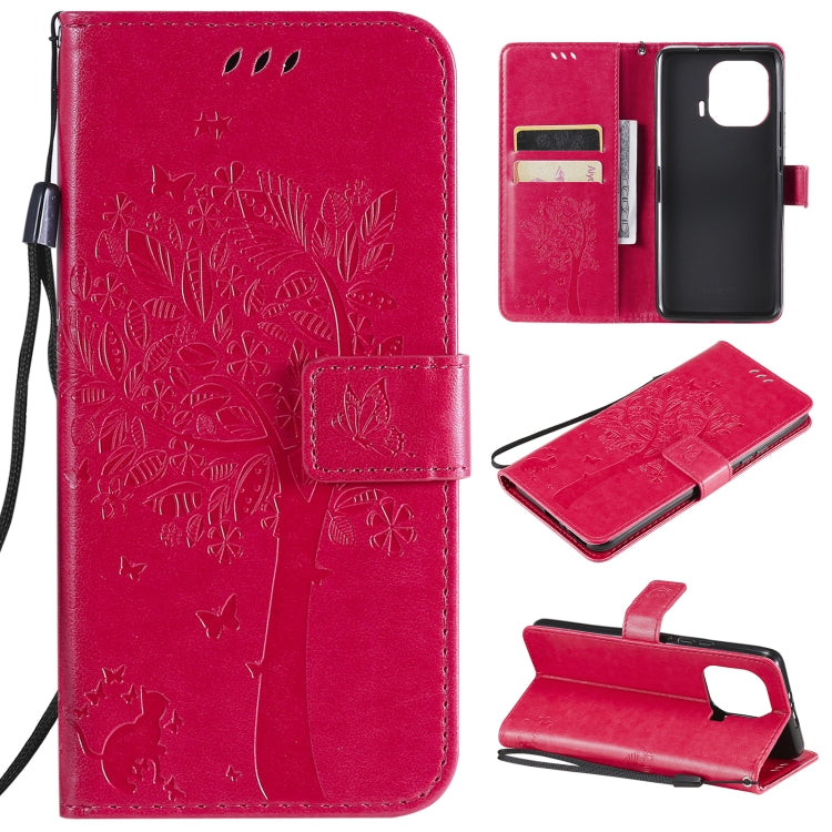 Tree & Cat Pattern Pressed Printing Horizontal Flip PU Leather Case with Holder & Card Slots & Wallet & Lanyard, For Xiaomi Redmi Note 10 4G, For Xiaomi Redmi Note 10 Pro, For Samsung Galaxy A32 4G, For Samsung Galaxy S21 FE, For Xiaomi Mi 11 Lite 5G��...
