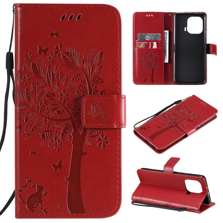Tree & Cat Pattern Pressed Printing Horizontal Flip PU Leather Case with Holder & Card Slots & Wallet & Lanyard, For Xiaomi Redmi Note 10 4G, For Xiaomi Redmi Note 10 Pro, For Samsung Galaxy A32 4G, For Samsung Galaxy S21 FE, For Xiaomi Mi 11 Lite 5G��...