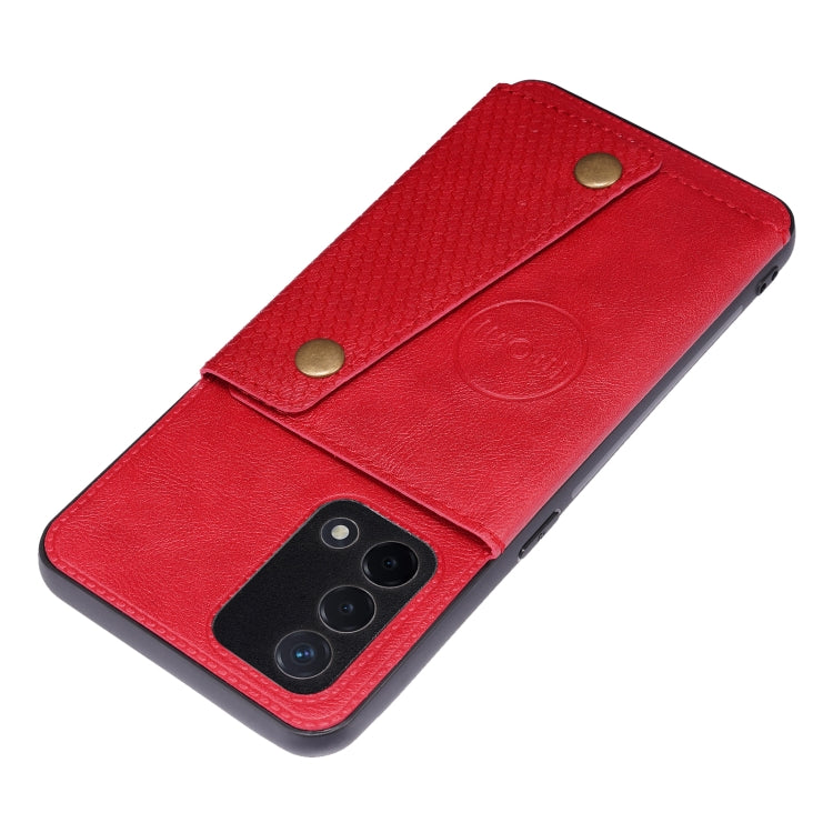 Double Buckle PU + TPU Shockproof Magnetic Protective Case with Card Slot & Holder, For OPPO A74 4G