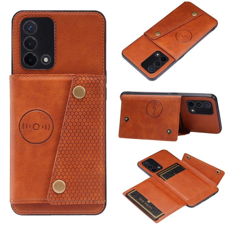 Double Buckle PU + TPU Shockproof Magnetic Protective Case with Card Slot & Holder, For OPPO A74 4G