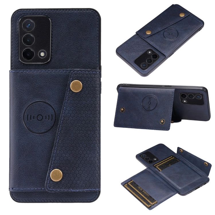 Double Buckle PU + TPU Shockproof Magnetic Protective Case with Card Slot & Holder, For OPPO A74 4G