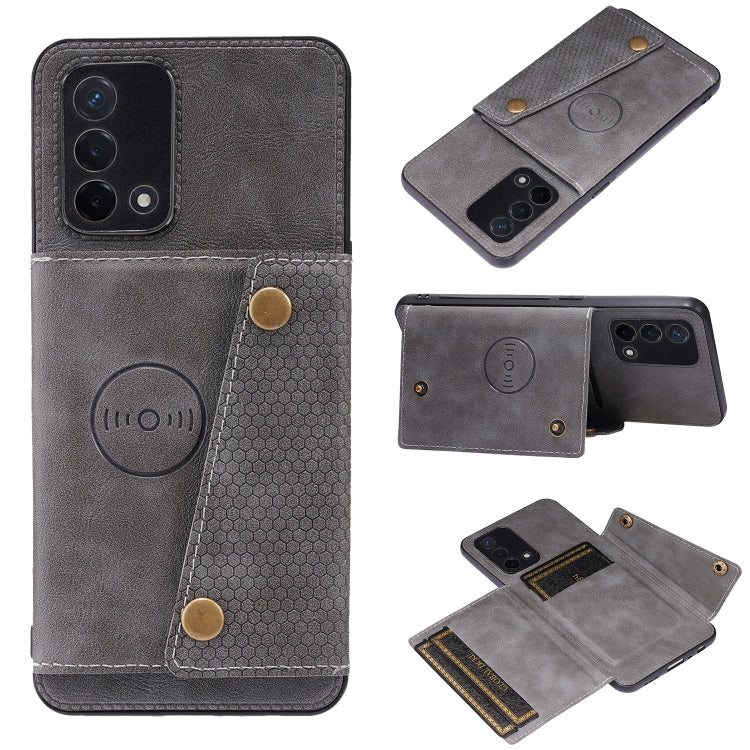 Double Buckle PU + TPU Shockproof Magnetic Protective Case with Card Slot & Holder, For OPPO A74 4G