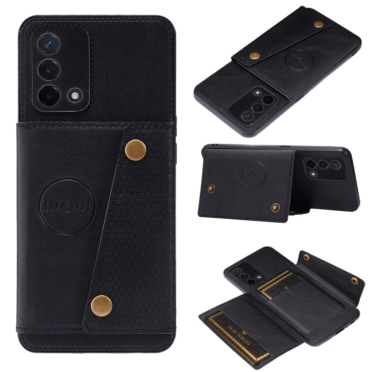 Double Buckle PU + TPU Shockproof Magnetic Protective Case with Card Slot & Holder, For OPPO A74 4G