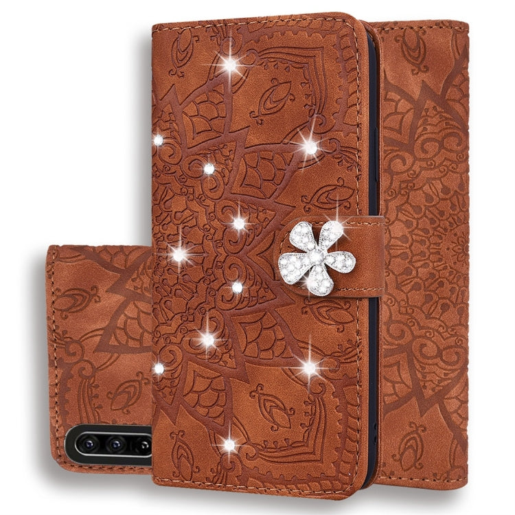 Calf Pattern Diamond Mandala Double Folding Design Embossed Leather Case with Wallet & Holder & Card Slots, For Huawei P30