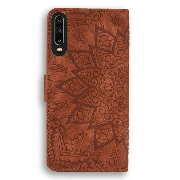Calf Pattern Diamond Mandala Double Folding Design Embossed Leather Case with Wallet & Holder & Card Slots, For Huawei P30