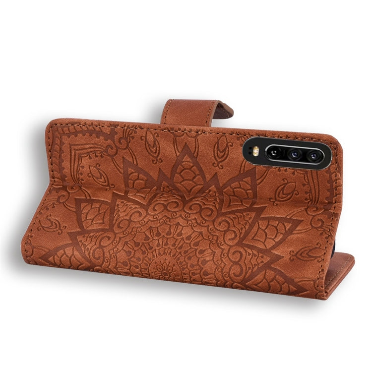 Calf Pattern Diamond Mandala Double Folding Design Embossed Leather Case with Wallet & Holder & Card Slots, For Huawei P30