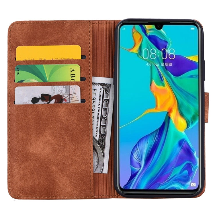 Calf Pattern Diamond Mandala Double Folding Design Embossed Leather Case with Wallet & Holder & Card Slots, For Huawei P30