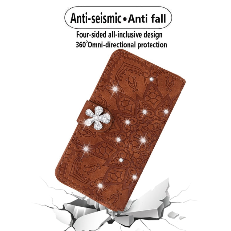 Calf Pattern Diamond Mandala Double Folding Design Embossed Leather Case with Wallet & Holder & Card Slots, For Huawei P30